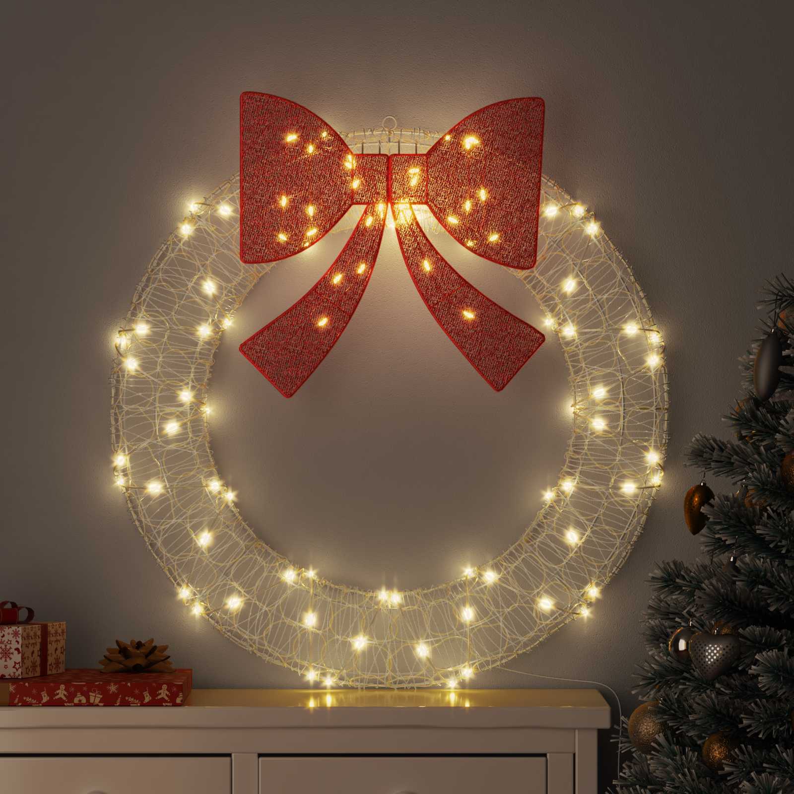Kranz mit 60 LEDs Warmweiß 76 x 76 x 8,5 cm Acryl