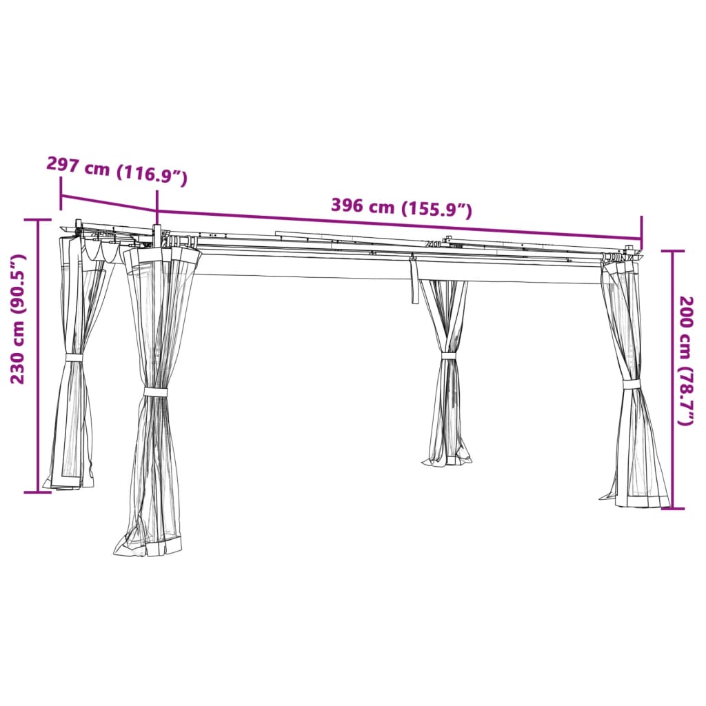 Pavillon mit Netzwände Creme 3x3 m Stahl