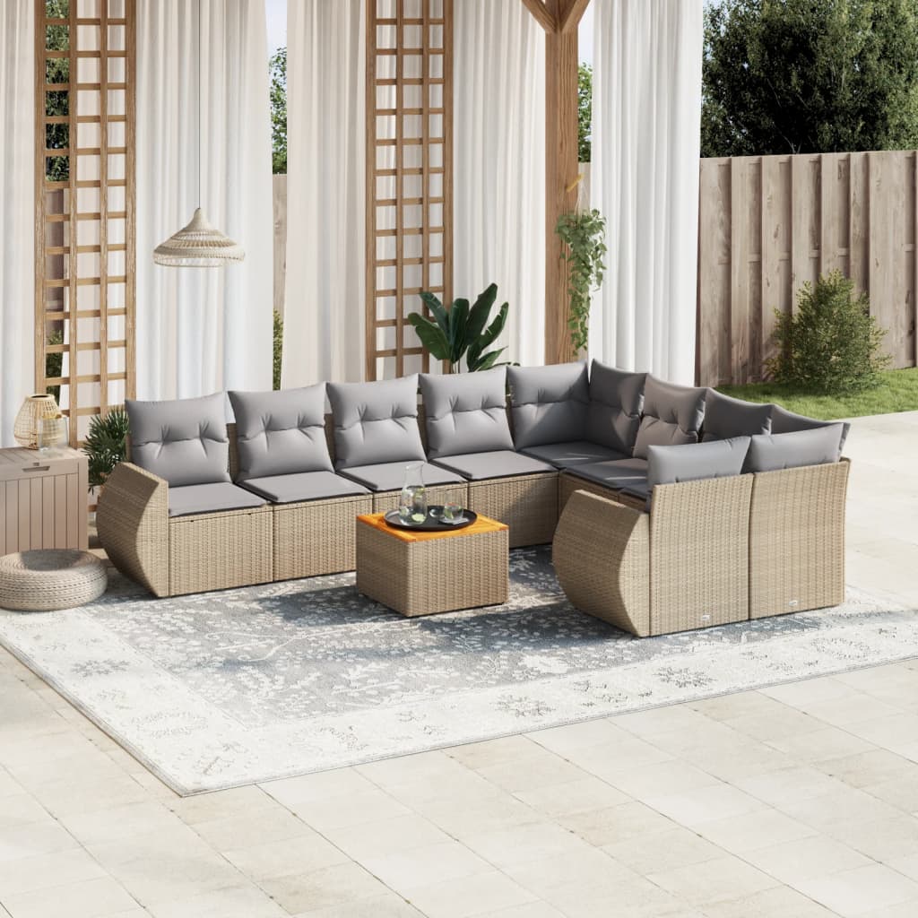 10-tlg. Garten-Sofagarnitur mit Kissen Schwarz Poly Rattan