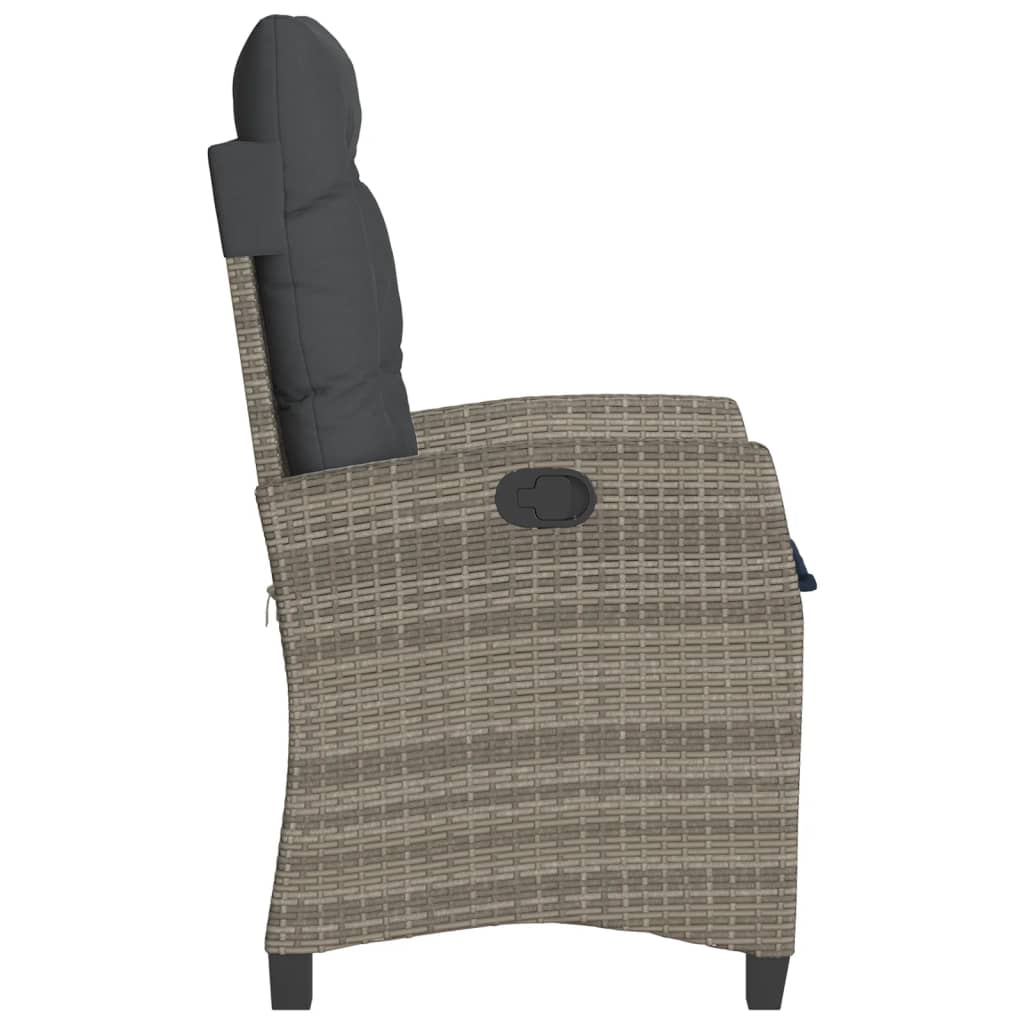 Gartensessel Verstellbar mit Kissen Schwarz Poly Rattan