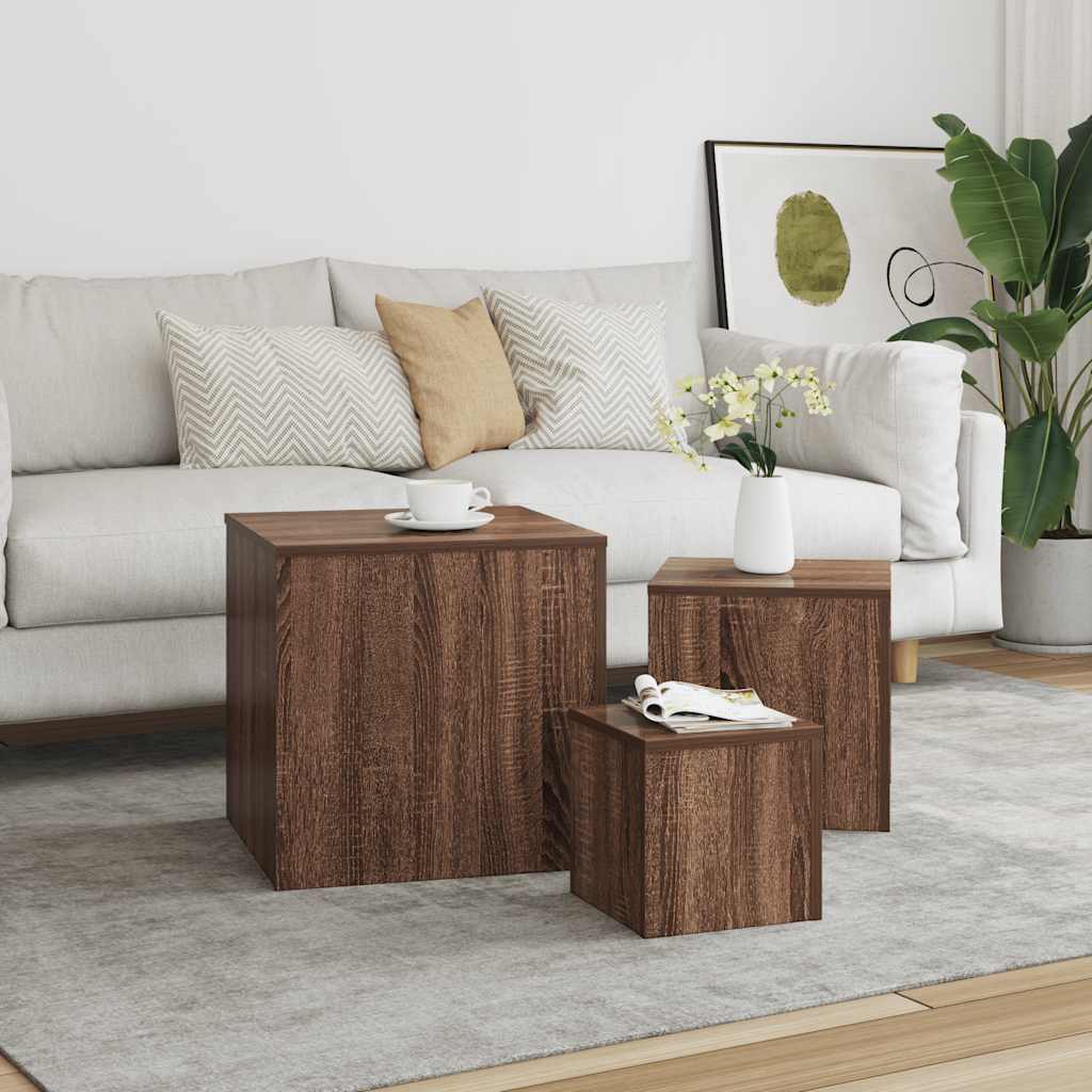 Beistelltische 3 Stk. Weiß Holzwerkstoff