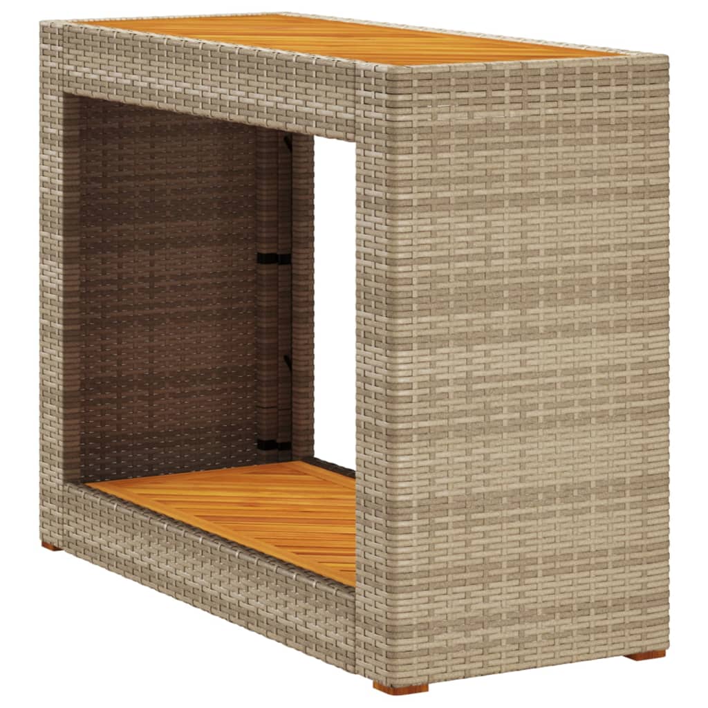 Garten-Beistelltisch mit Holzplatte Schwarz Poly Rattan