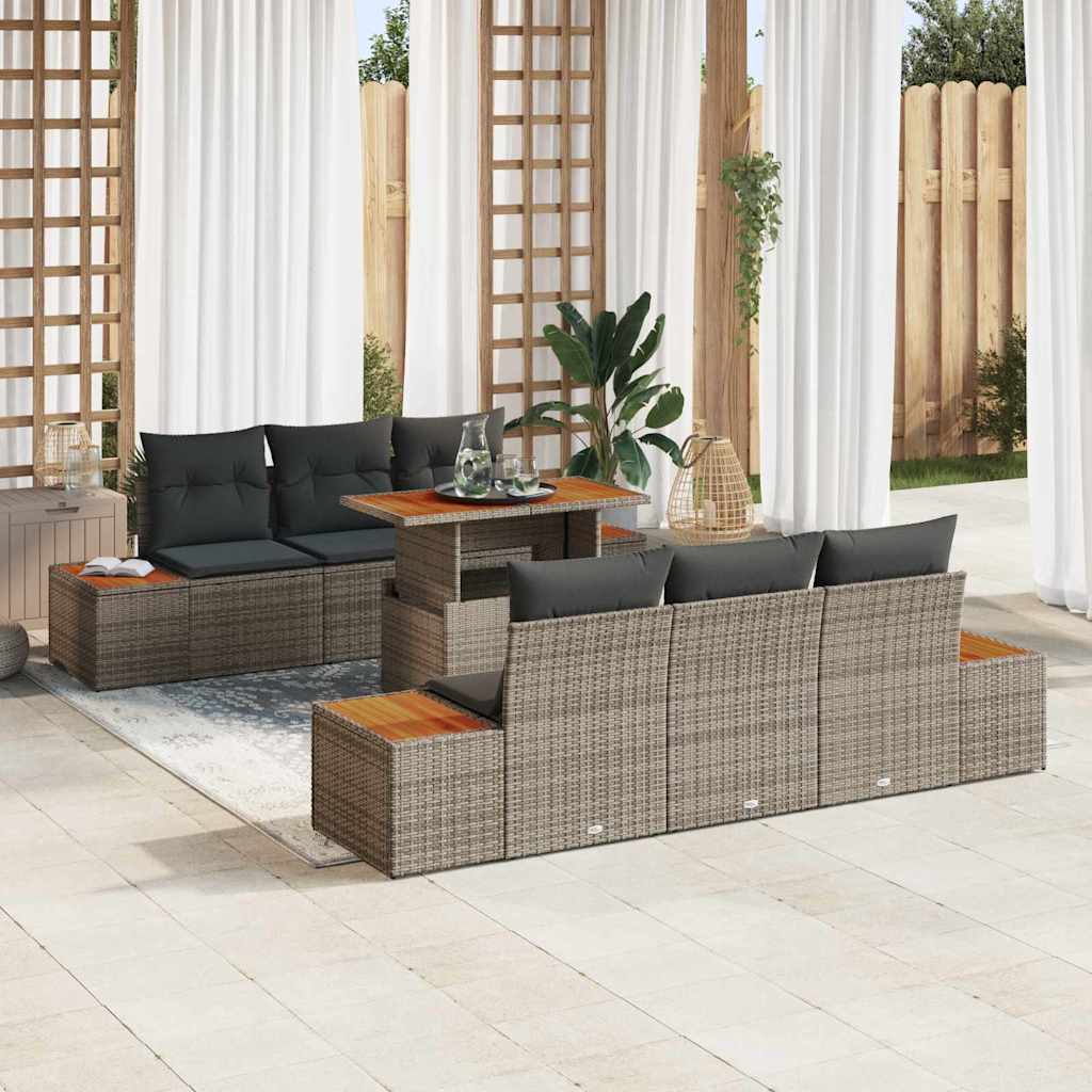Garten Essgruppe mit Kissen 7 pcs Schwarz und Beige