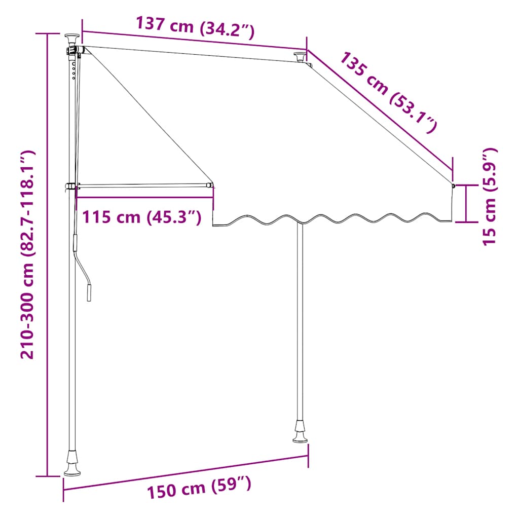 Einziehbare Markise Handbetrieben mit LED 100 cm Blau und Weiß