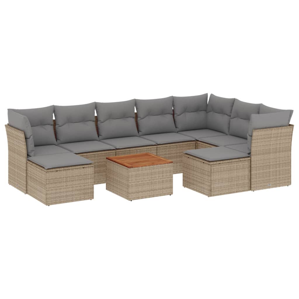 10-tlg. Garten-Sofagarnitur mit Kissen Schwarz Poly Rattan
