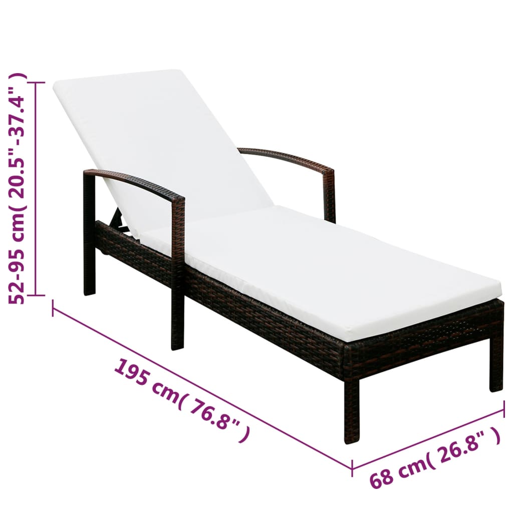 Sonnenliege mit Armlehnen Poly Rattan Grau