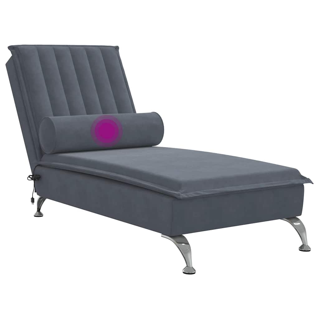 Massage-Chaiselongue mit Nackenrolle Hellgrau Samt