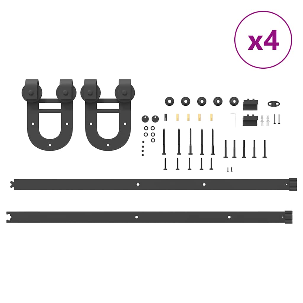 Schiebetürbeschlag-Set 183 cm Stahl Schwarz