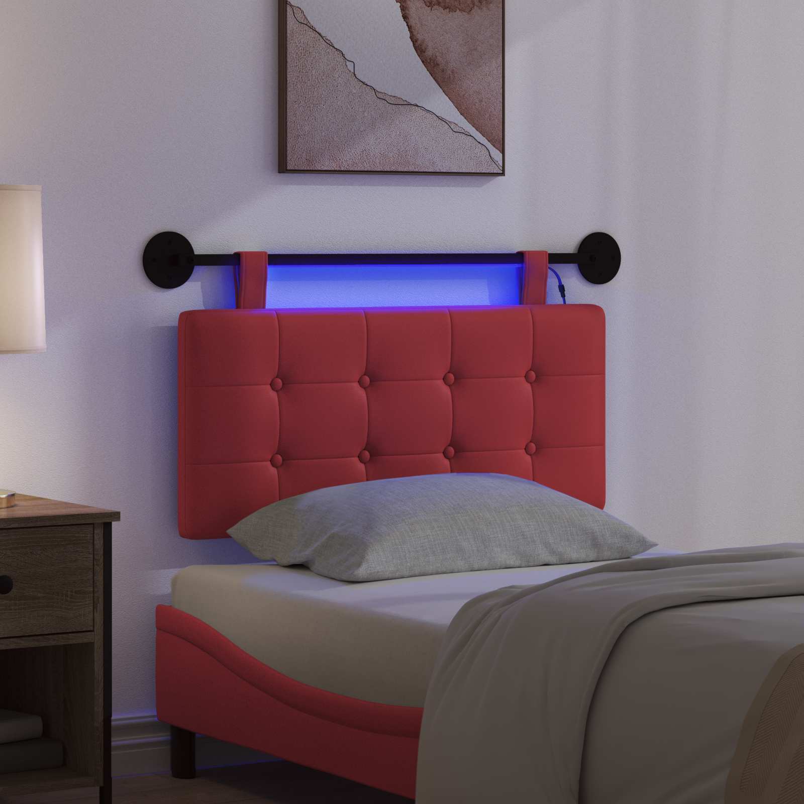 Hängendes Kopfteil Mit LED Licht Creme Kunstleder