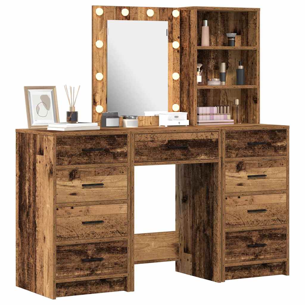 Schminktisch mit Spiegelbeleuchtung 3 pcs Weiß Holzwerkstoff