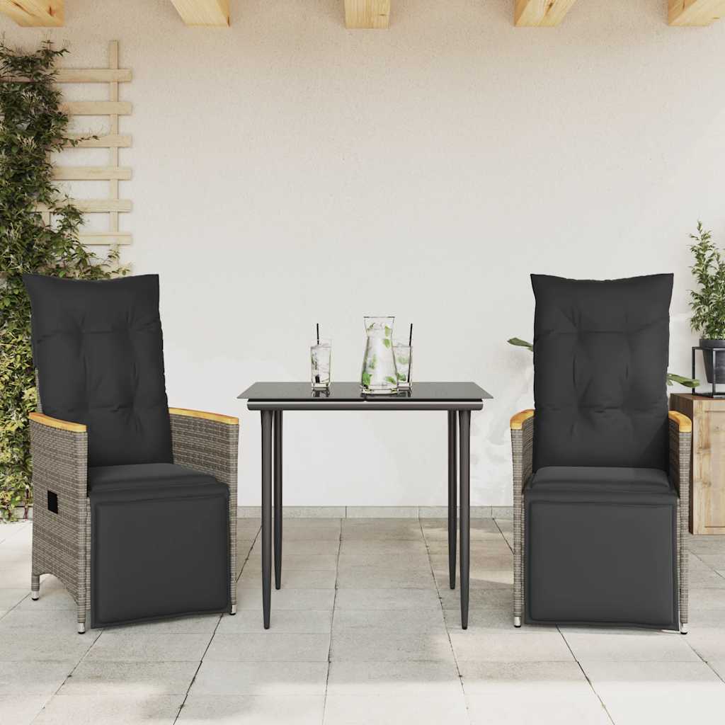 Gartensessel Verstellbar mit Kissen Schwarz Poly Rattan