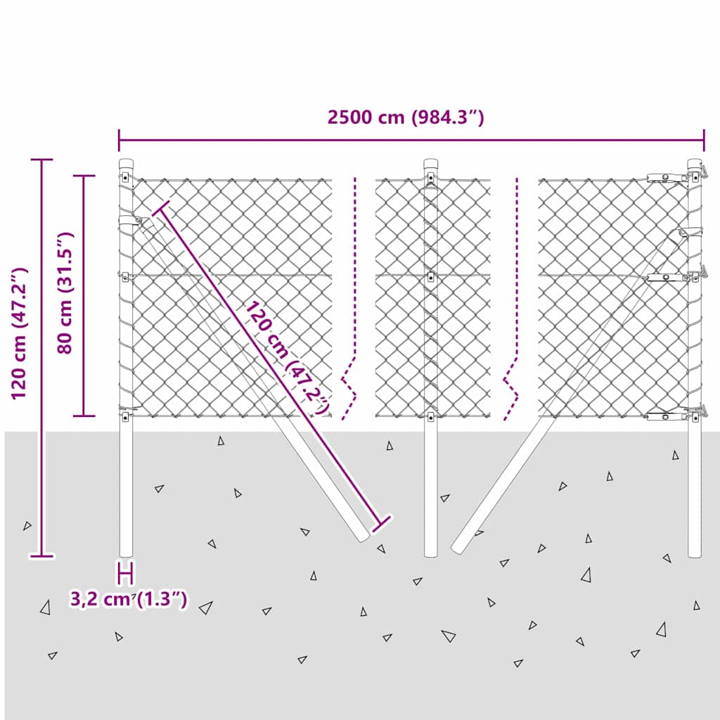 Outdoor Kettenglied-Zaun Erdfixierung 10 x 0,4 m Grün Netz
