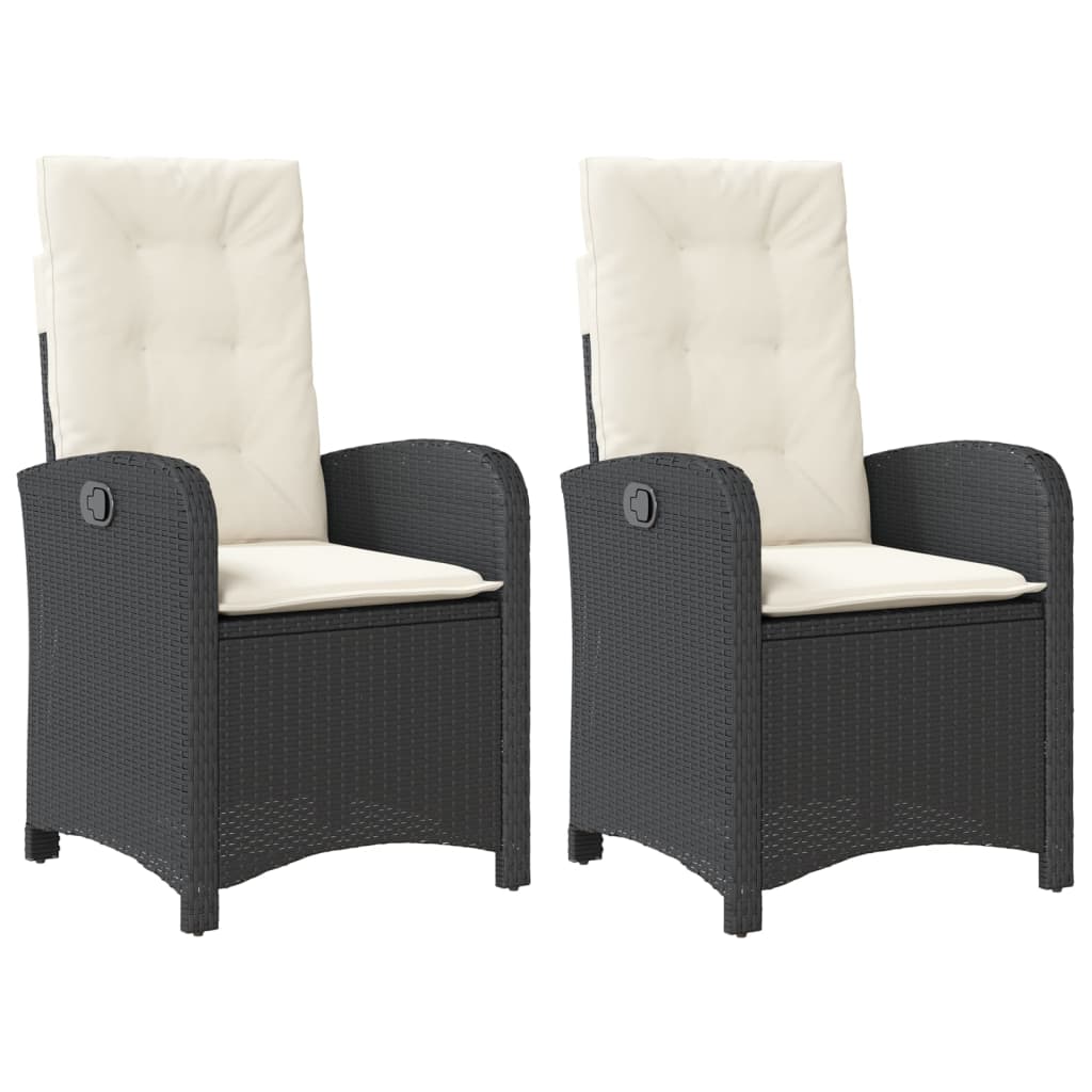 Gartensessel Verstellbar mit Kissen Schwarz Poly Rattan