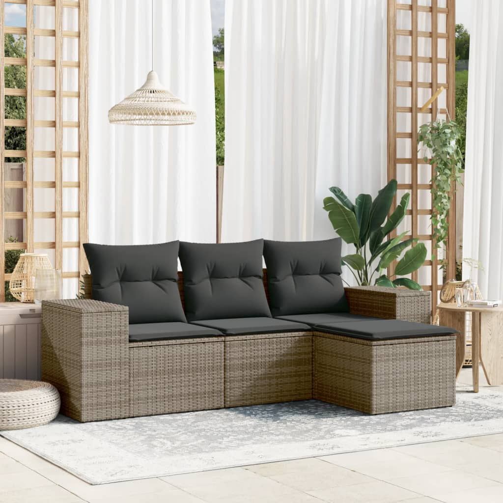 4-tlg. Garten-Sofagarnitur mit Kissen Schwarz Poly Rattan