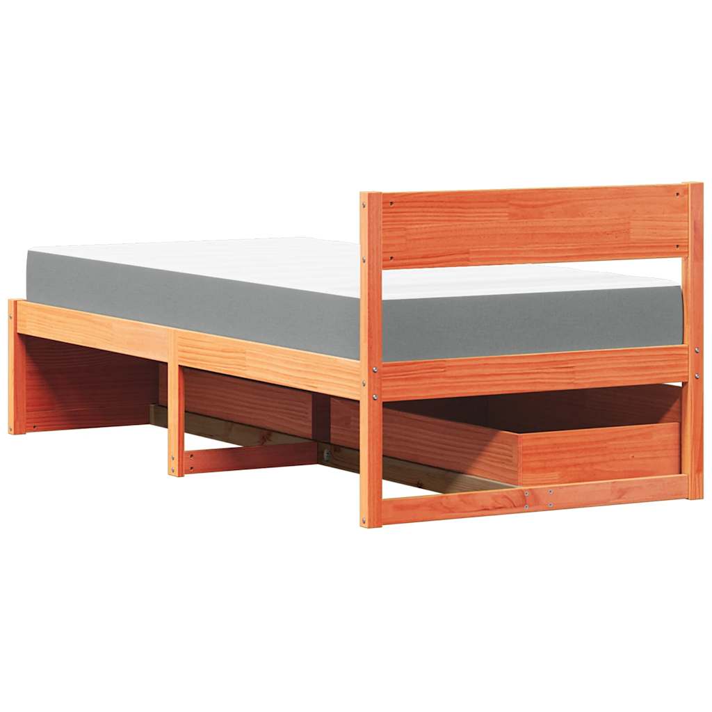 Bett mit Schubladen und Matratze 200x200 cm Massivholz Kiefer
