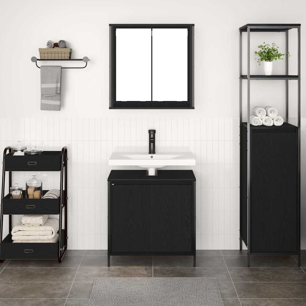 Badezimmermöbel-Set 5 pcs Schwarz Eichen-Optik Holzwerkstoff