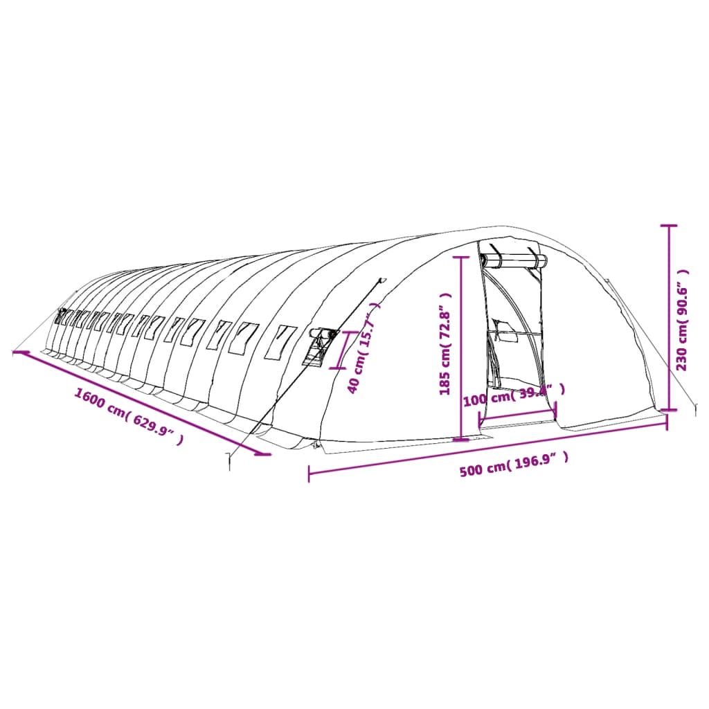 Gewächshaus mit Stahlrahmen Weiß 40 m² 8x5x2,3 m