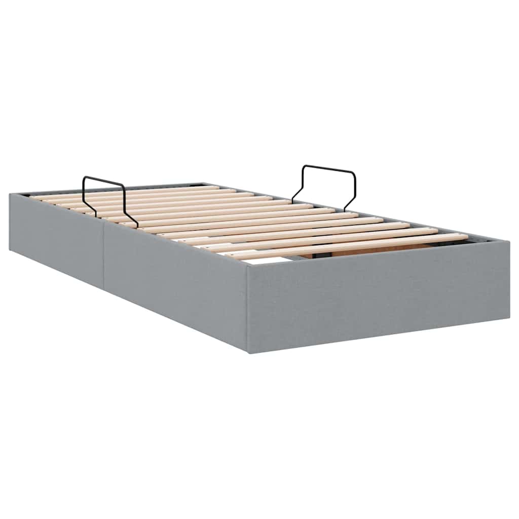 Aufbewahrungsbett mit Kopfteil Hellgrau 90 x 190 cm Stoff