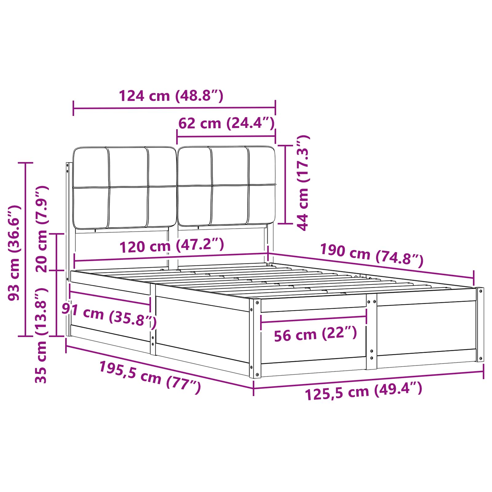 Bettgestell mit gepolstertem Kopfteil Hellgrau 200 x 200 cm