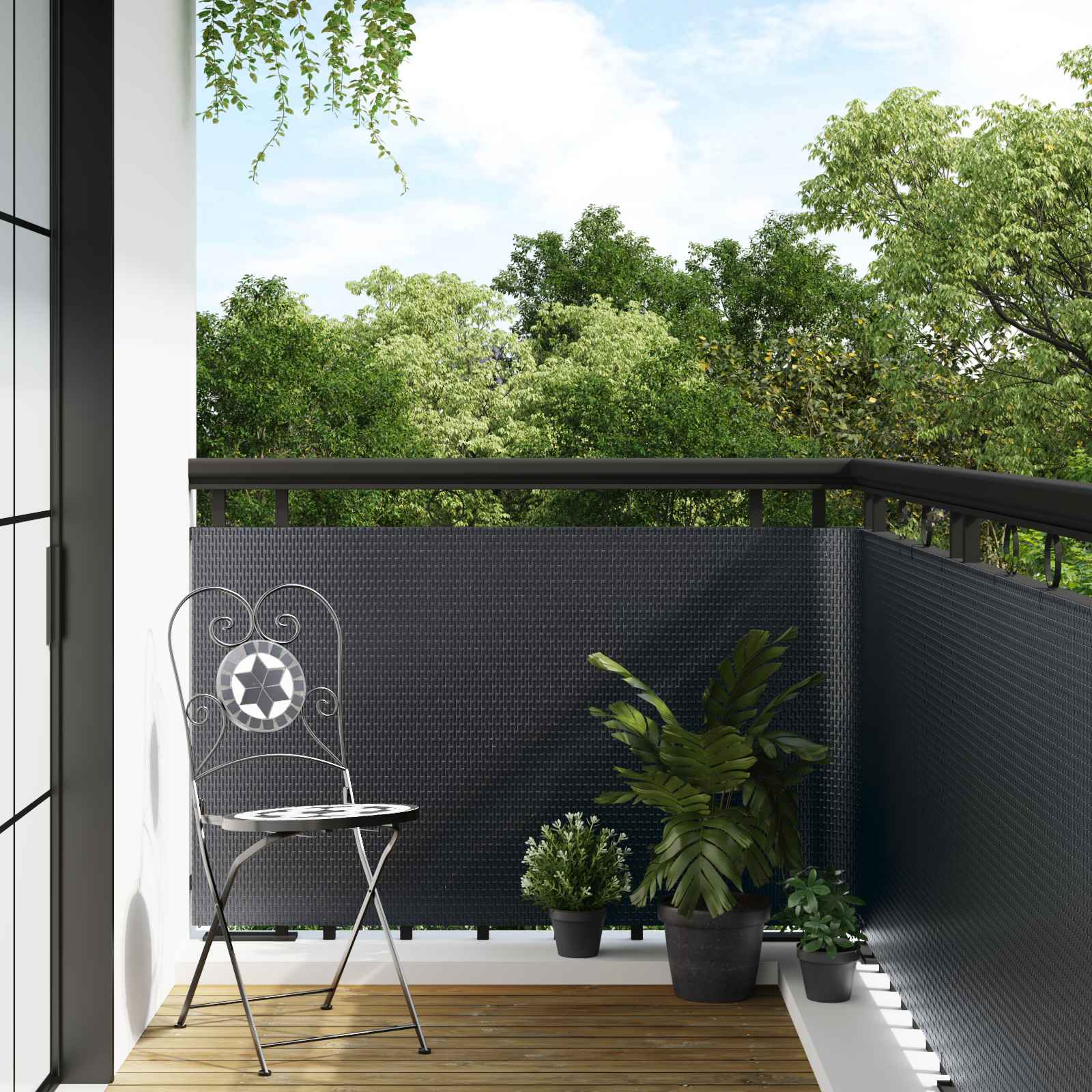 Balkon-Sichtschutz Anthrazit 300x90 cm Poly Rattan