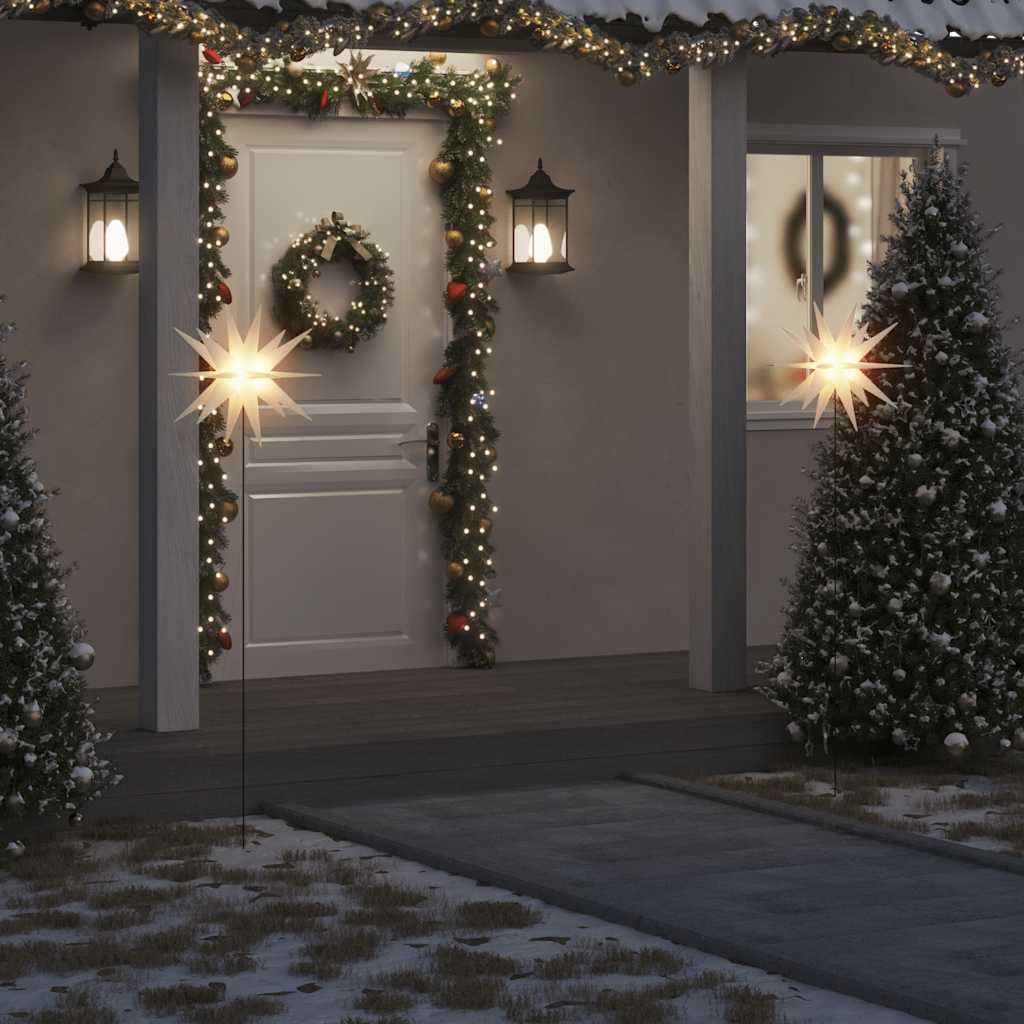 LED-Weihnachtssterne 3 Stk. mit Erdspießen Faltbar Gelb 57 cm
