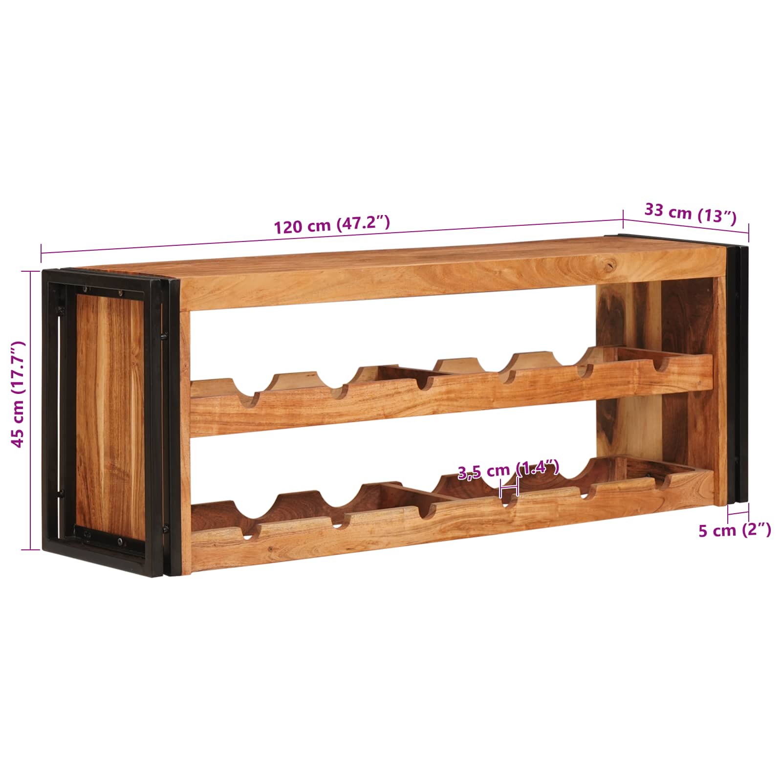 Weinregal Braun 60 x 45 x 33 cm Massives grobes Mangoholz