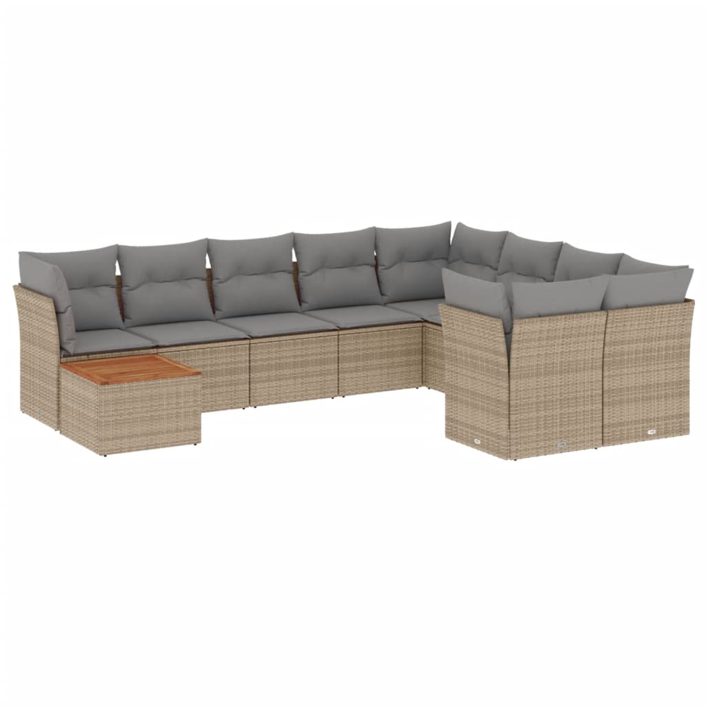 10-tlg. Garten-Sofagarnitur mit Kissen Schwarz Poly Rattan