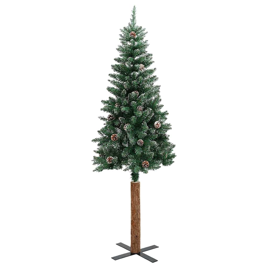 Weihnachtsbaum Schlank mit Echtholz und Zapfen Grün 150 cm PVC