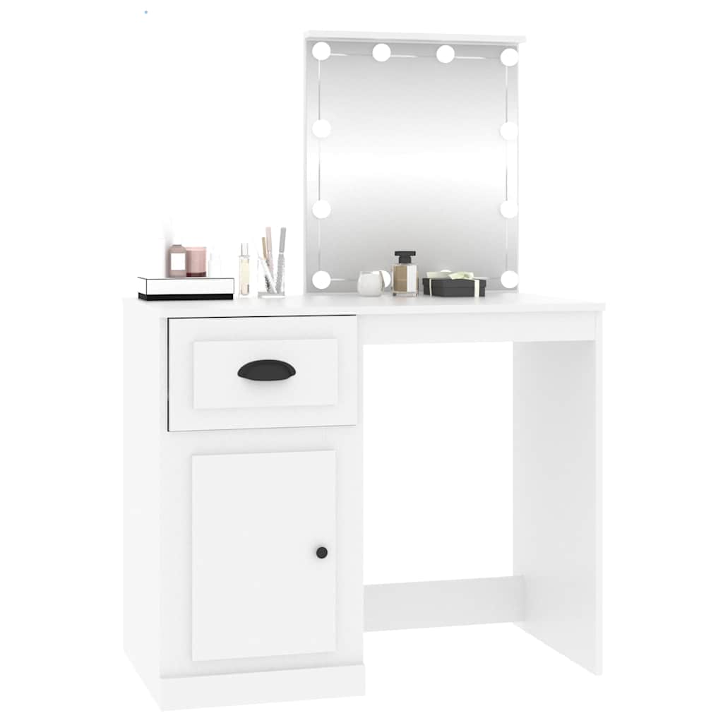 Schminktisch mit Spiegel Weiß 90x50x132,5 cm Holzwerkstoff