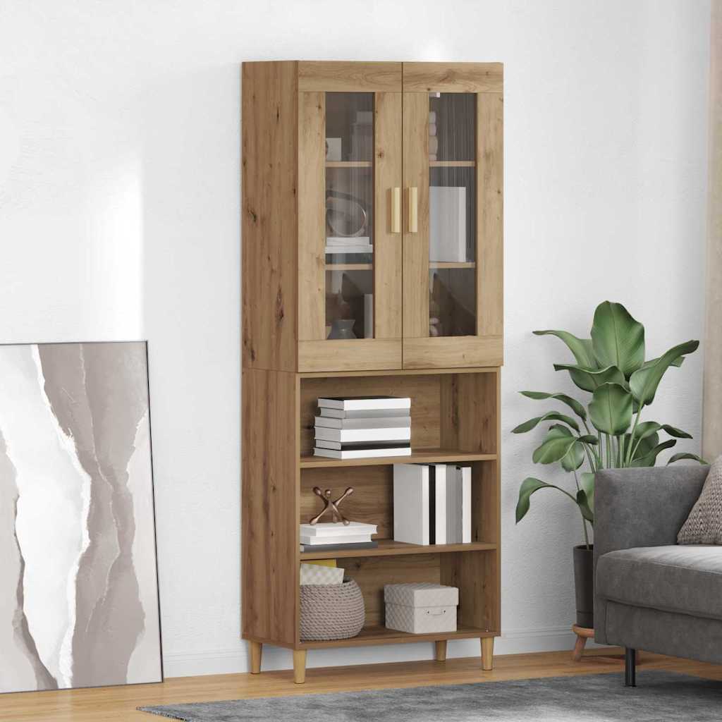Highboard Altholz 69,5 x 34 x 180 cm Engineered Wood und Glas