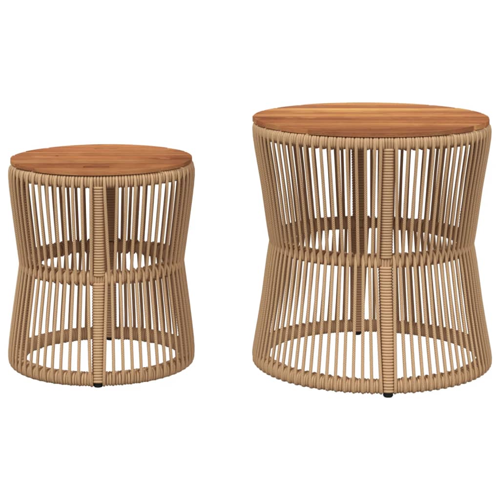 Garten-Beistelltische 2 Stk. mit Holzplatte Schwarz Poly Rattan