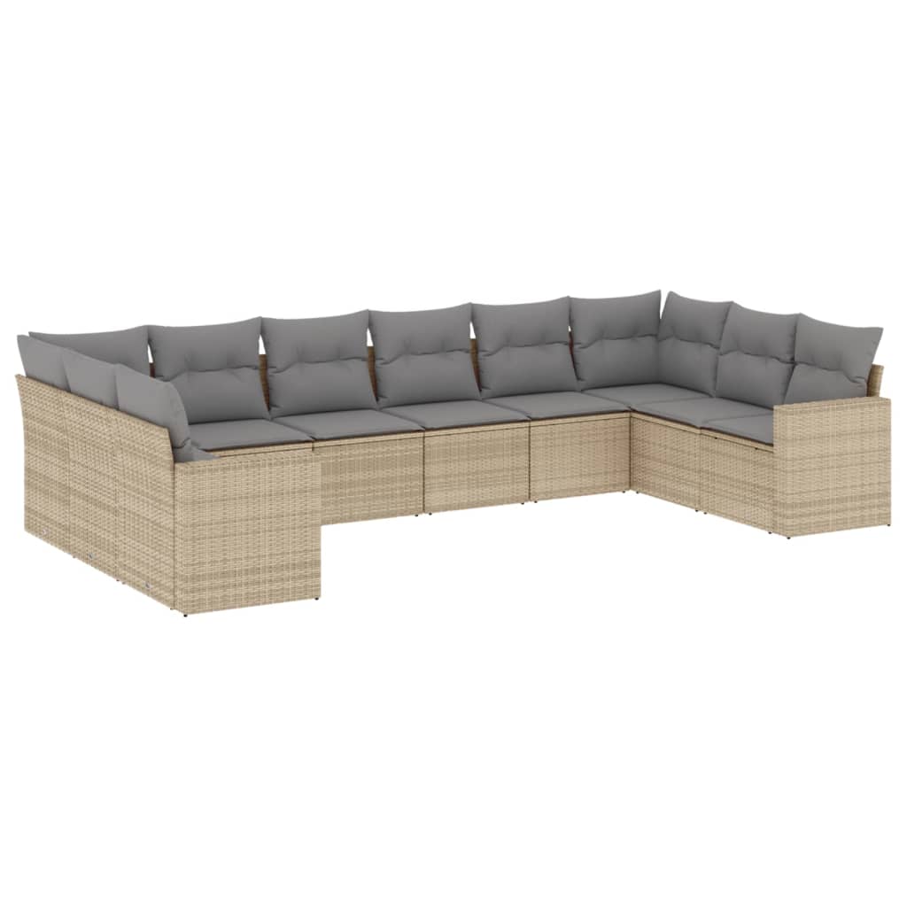 10-tlg. Garten-Sofagarnitur mit Kissen Schwarz Poly Rattan
