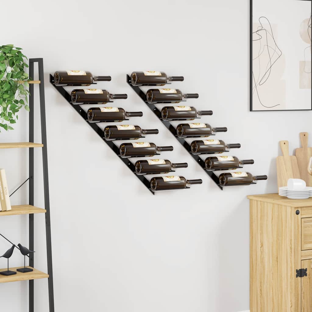 Wand-Weinregal für 7 Flaschen Schwarz Metall