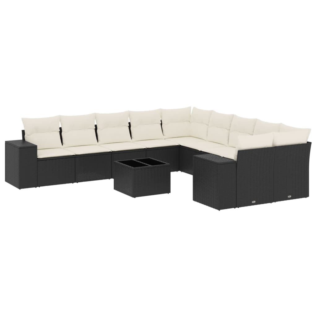 10-tlg. Garten-Sofagarnitur mit Kissen Schwarz Poly Rattan