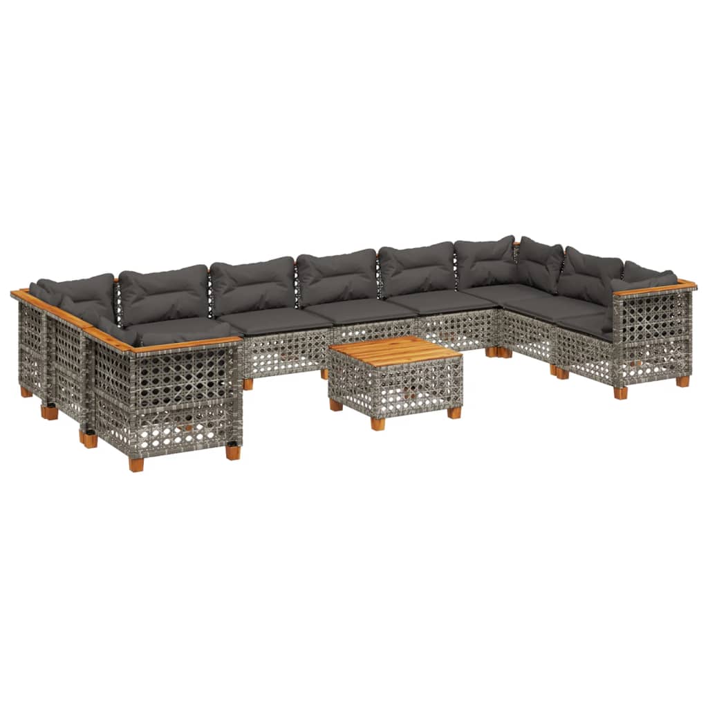 10-tlg. Garten-Sofagarnitur mit Kissen Beige Poly Rattan
