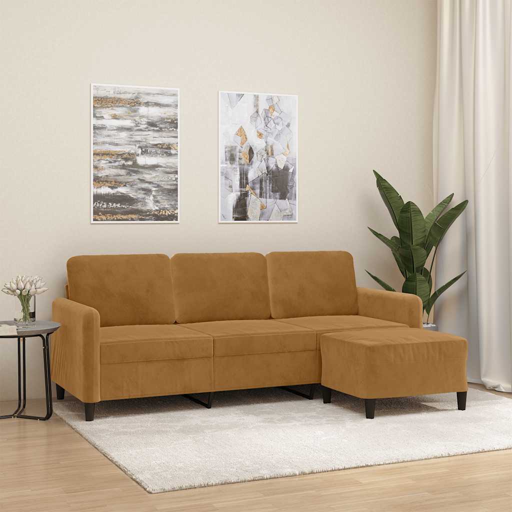 3-Sitzer-Sofa mit Hocker Rosa 180 cm Samt