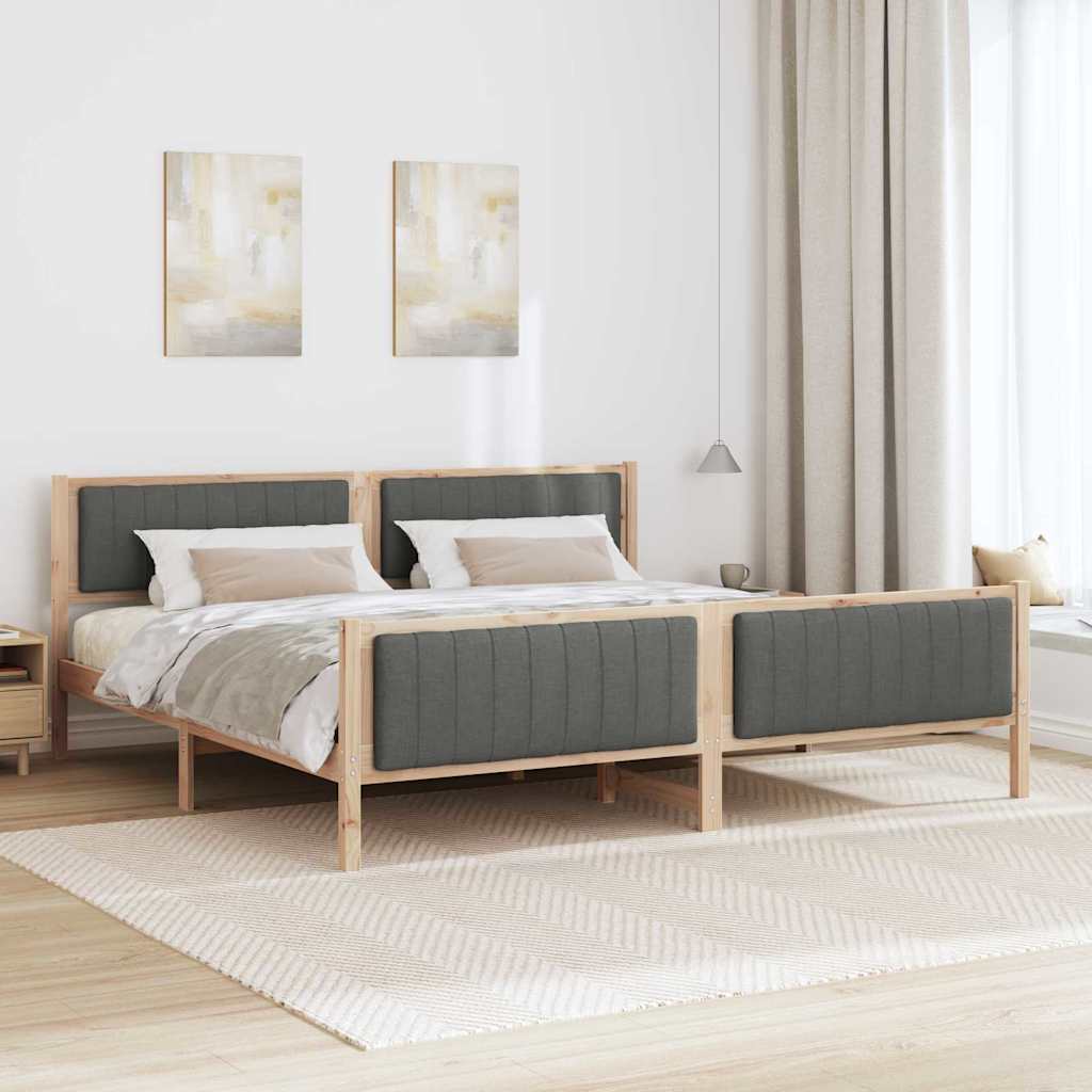 Bettgestell Braun und hellgrau 200 x 200 cm Massivholz Kiefer