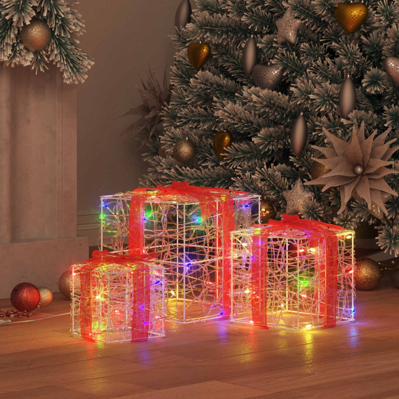 Geschenkbox mit 60 LEDs 3 pcs Warmweiß 20 x 20 x 20 cm Acryl
