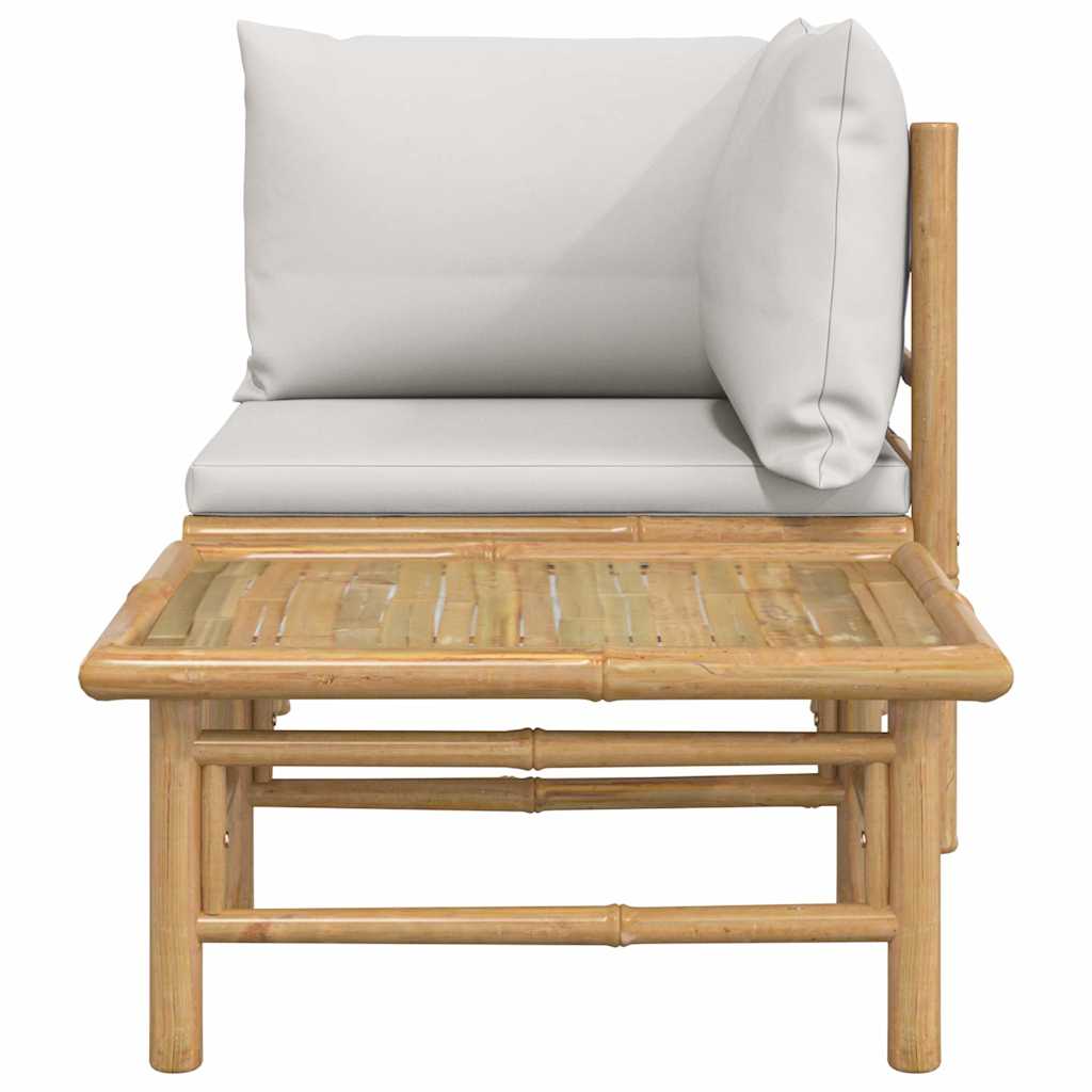 3-tlg. Garten-Lounge-Set mit Hellgrauen Kissen Bambus