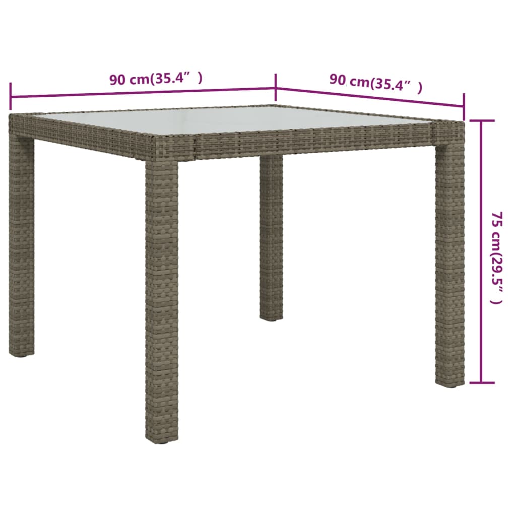 Gartentisch 150x90x75 cm Hartglas und Poly Rattan Grau