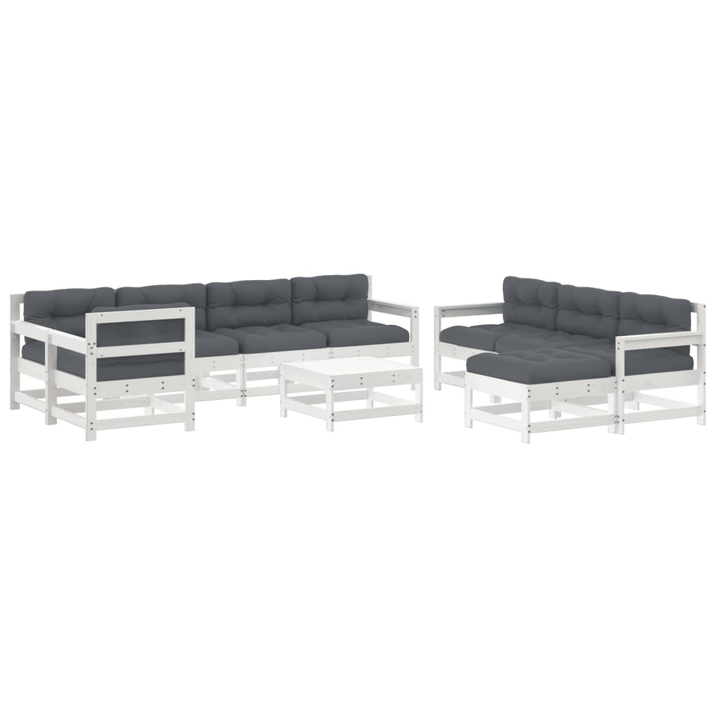 10-tlg. Garten-Lounge-Set mit Kissen Kiefernholz Imprägniert