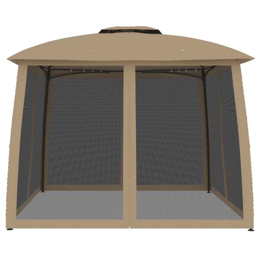 Pavillon mit Doppeldach & Netzwänden Creme 2,93x2,93 m Stahl