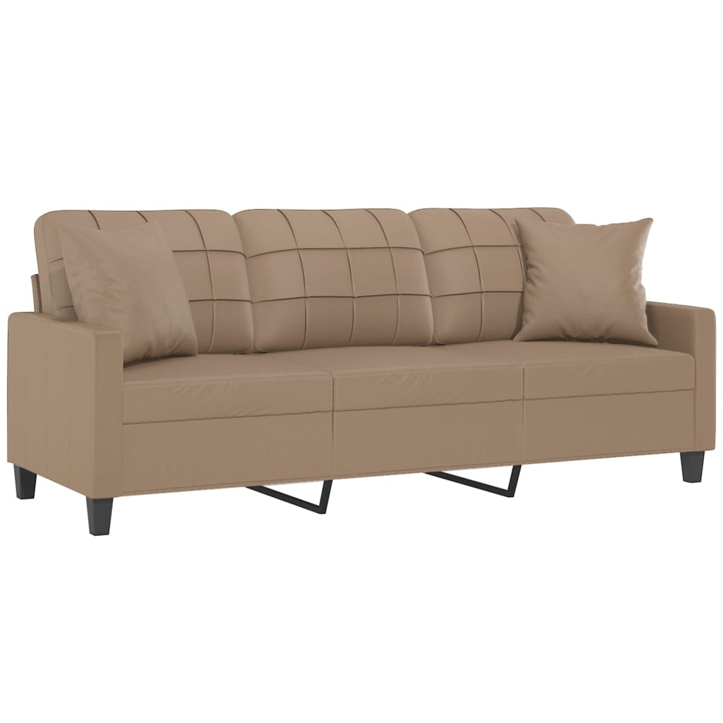 3-Sitzer-Sofa mit Zierkissen Schwarz 180 cm Kunstleder