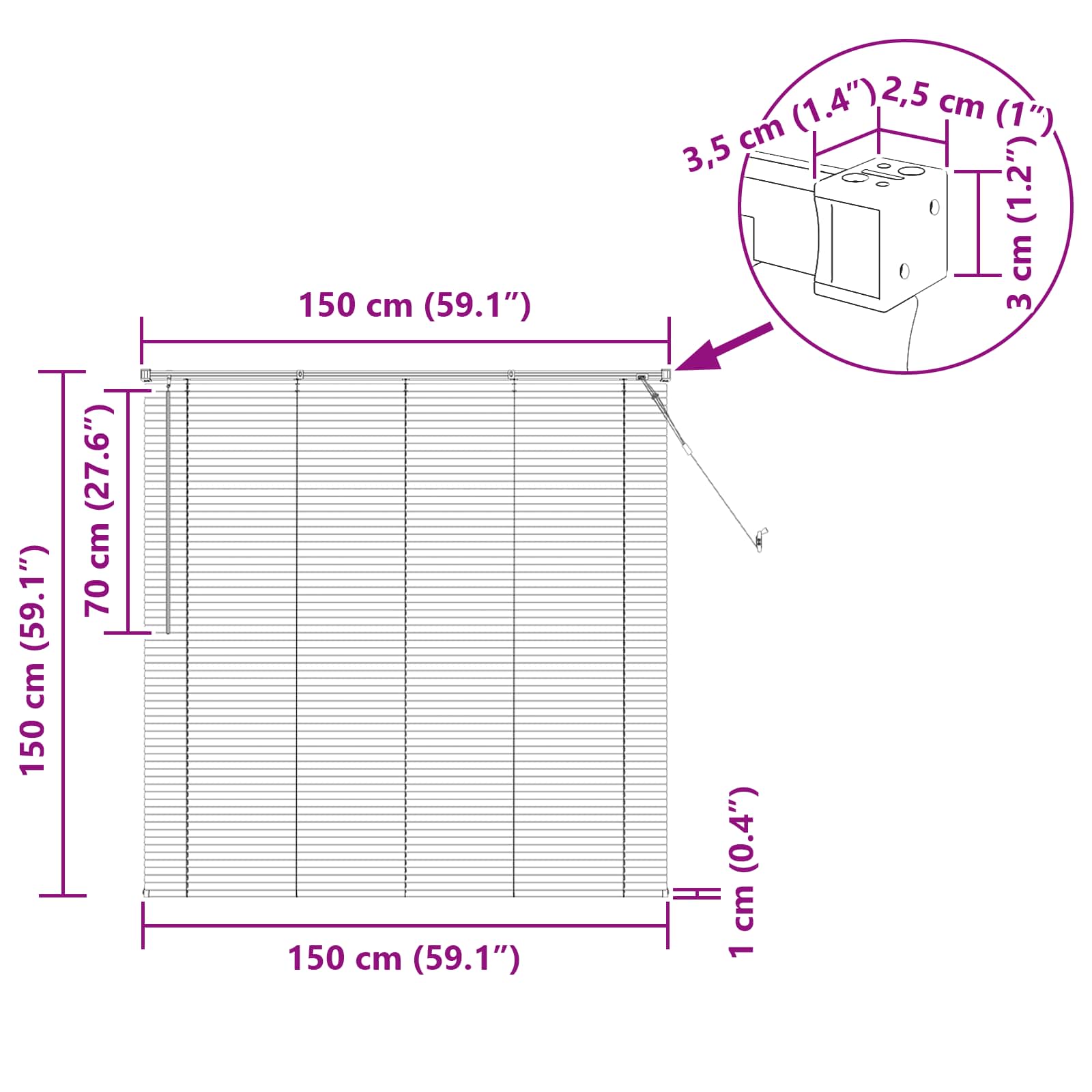Jalousie Silber Grau 150 x 40 cm 25 mm PVC