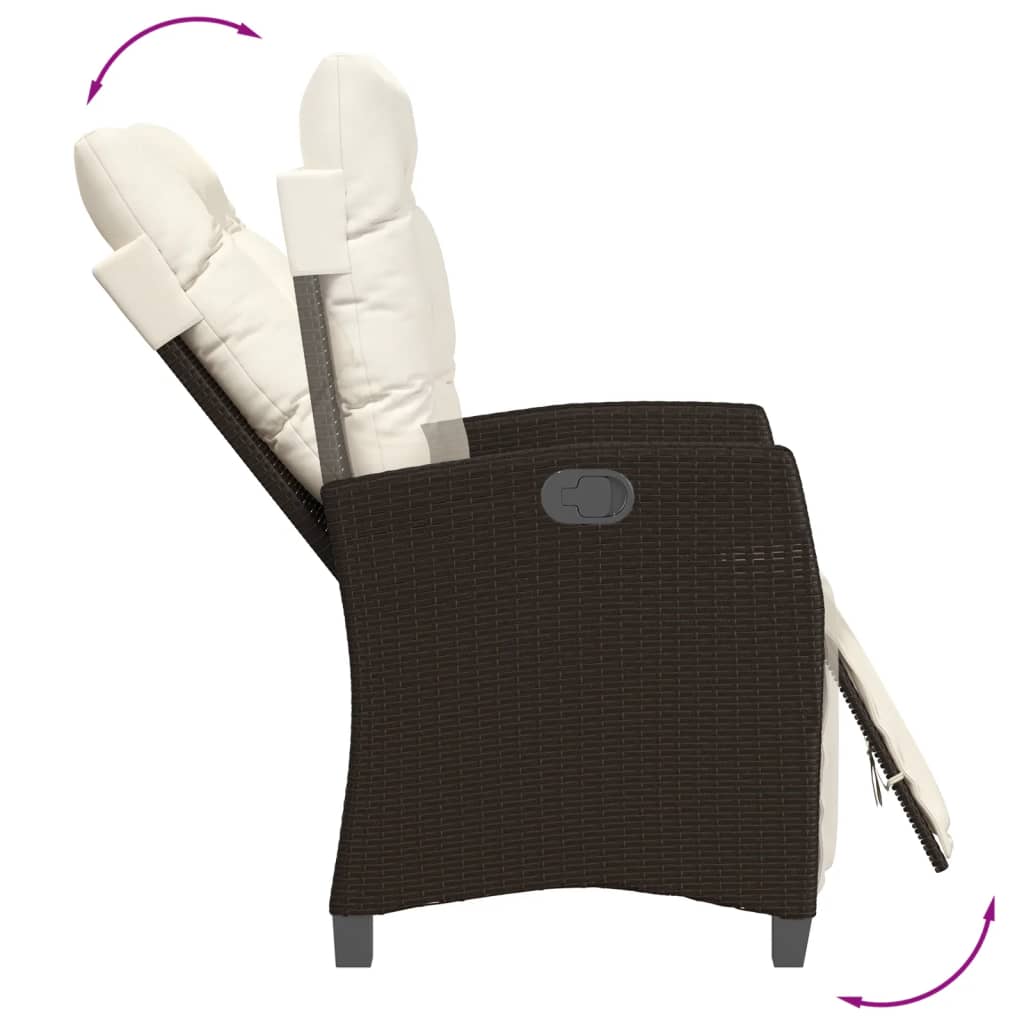 Gartensessel Verstellbar mit Kissen Schwarz Poly Rattan