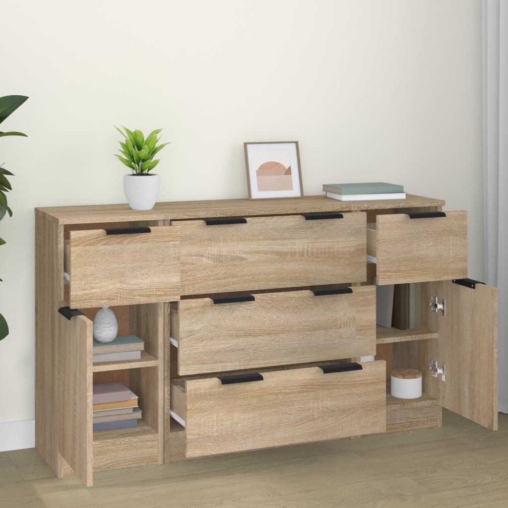 3-tlg. Sideboard-Set Weiß Holzwerkstoff