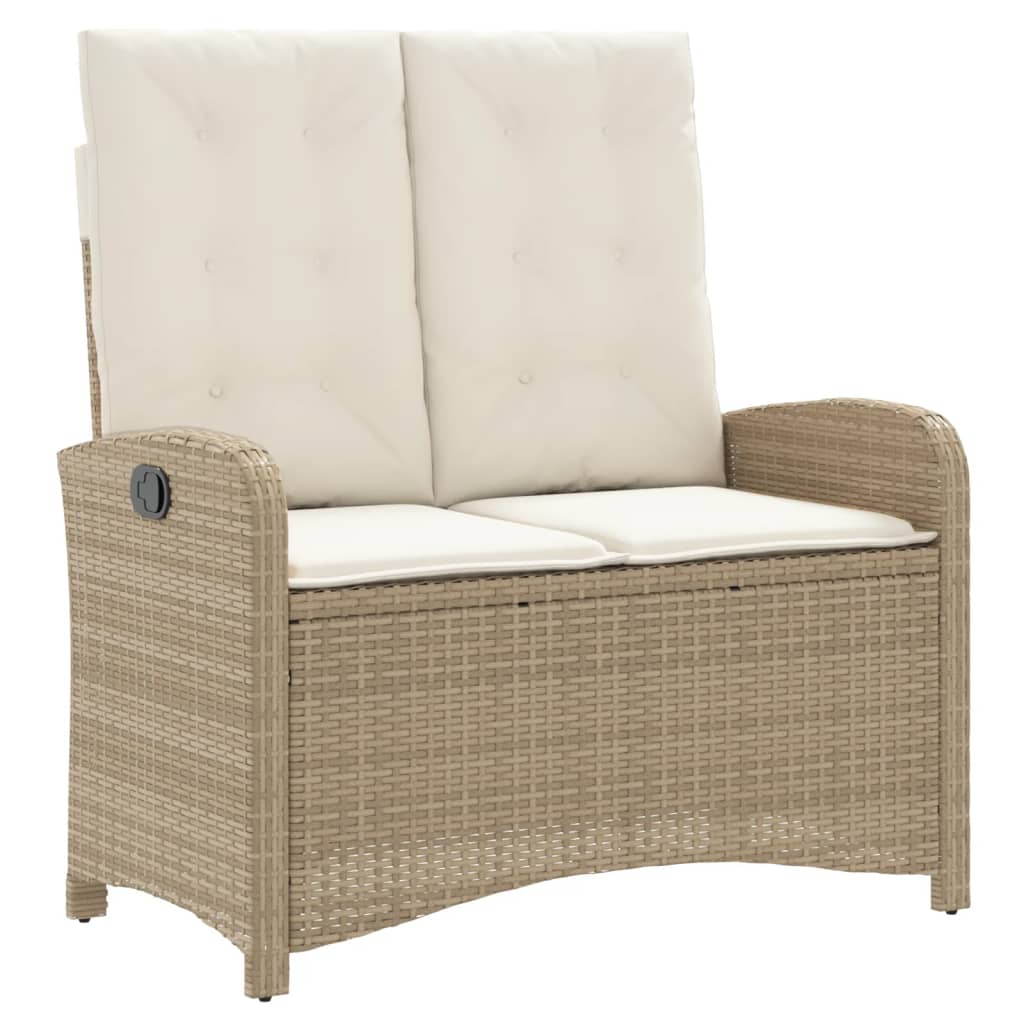 Gartenbank Verstellbar mit Kissen Schwarz Poly Rattan