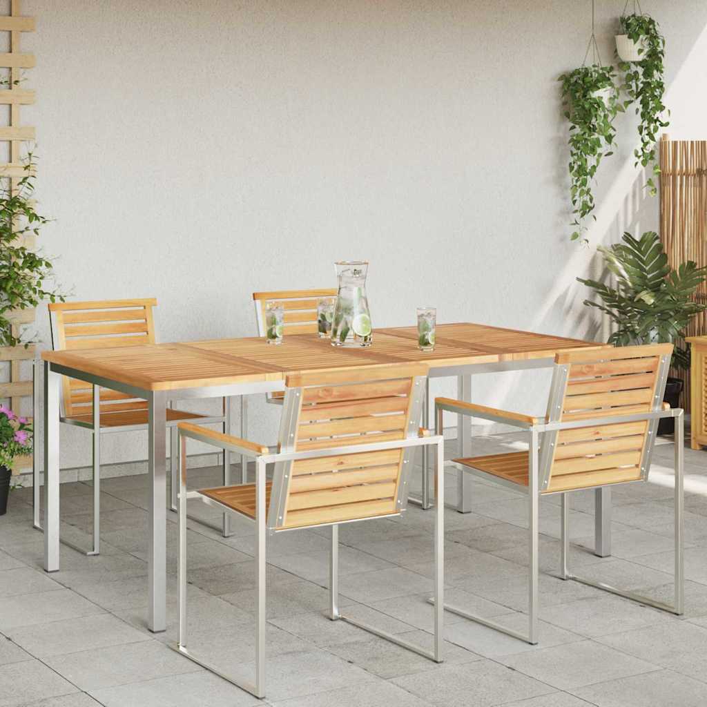 Esstisch 90x90x75 cm Massives Akazienholz und Edelstahl
