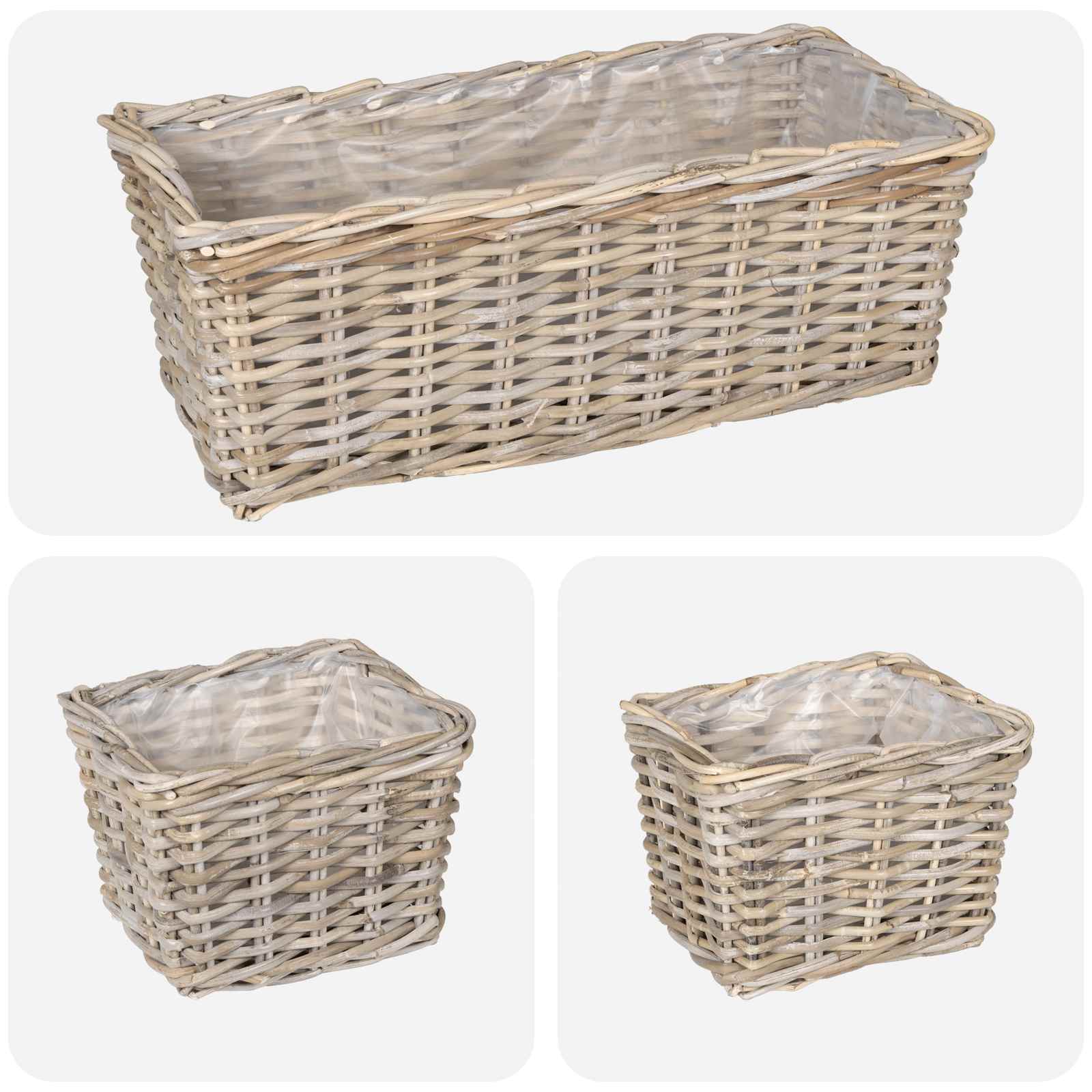 Blumentopfkorb mit Speicher 3 Stk. Natürliches Grau Kubu Rattan