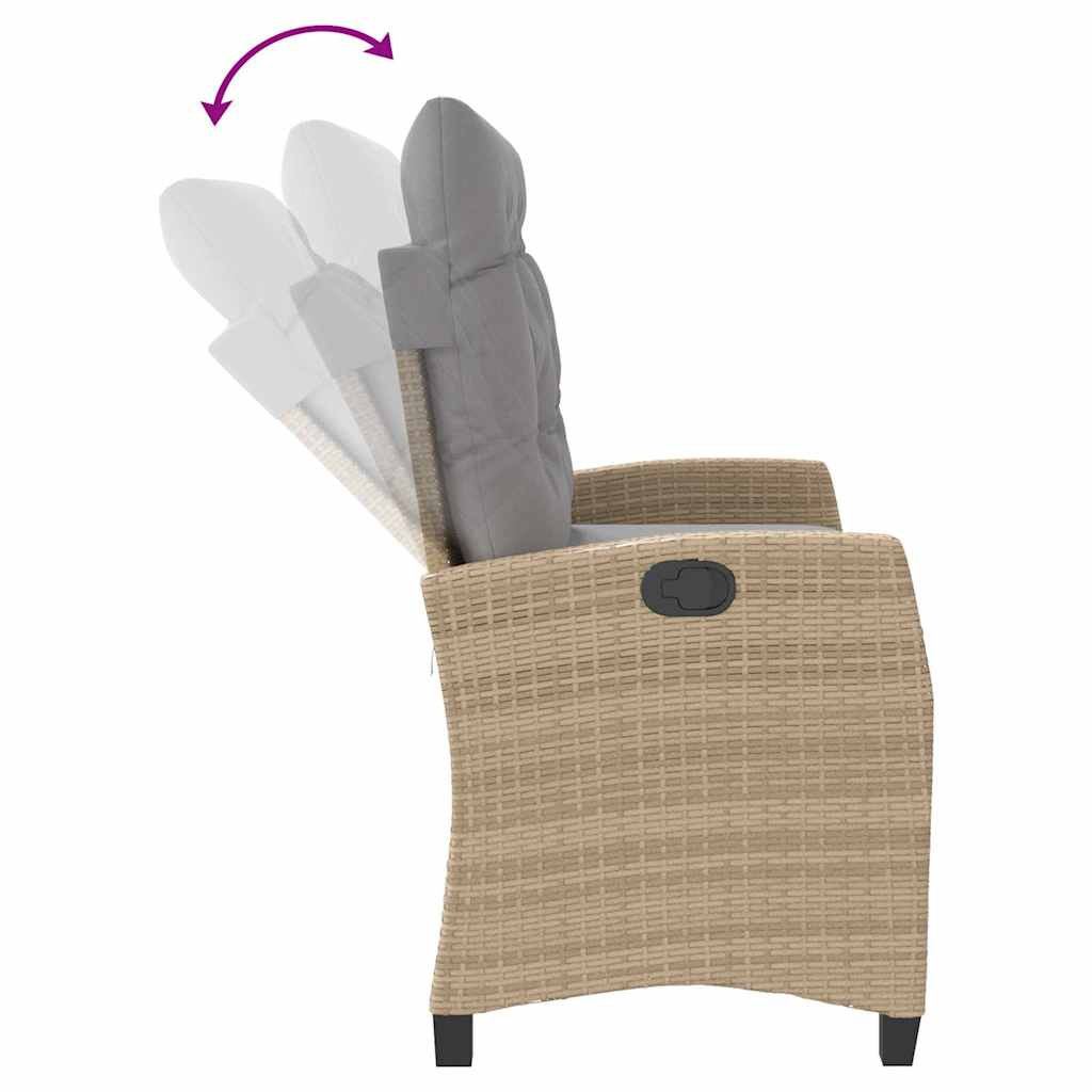 Gartenbank Verstellbar mit Kissen Schwarz Poly Rattan